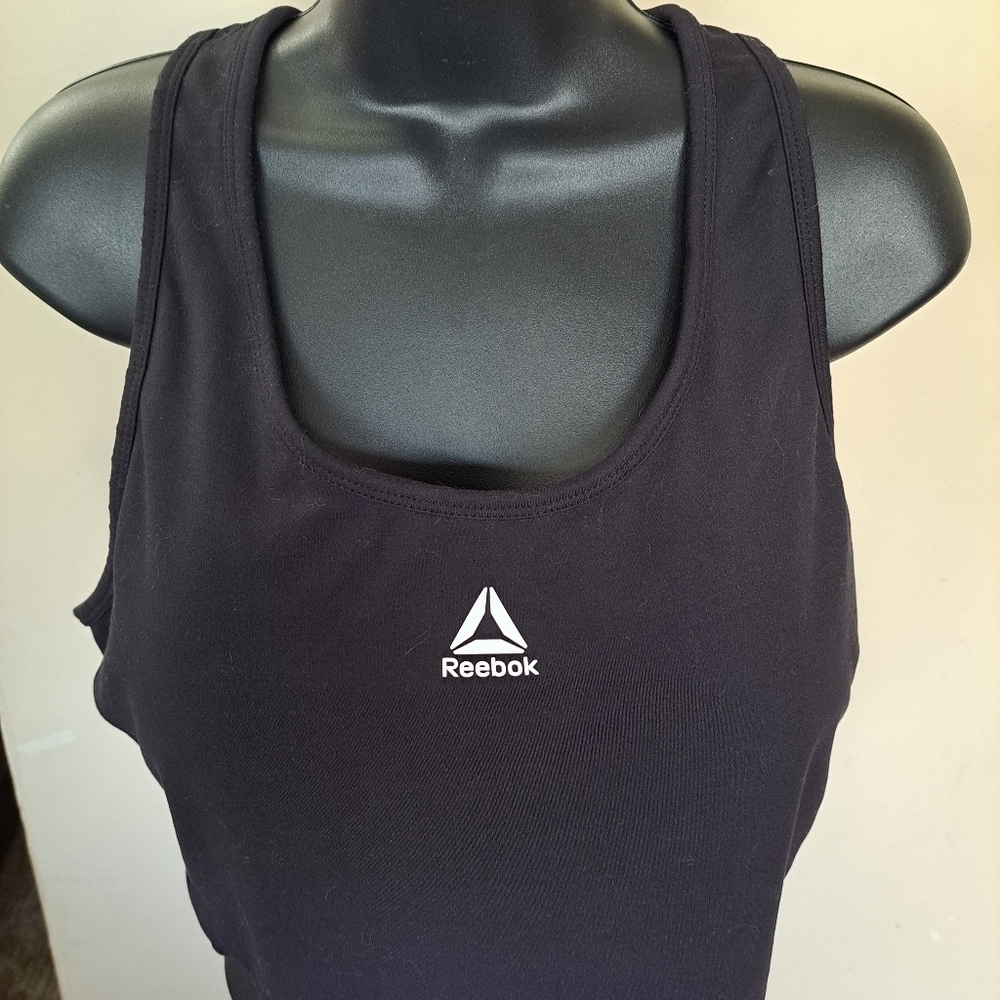 Reebok Women's 2XL Cropped Bra Tank Removable Cupps Black White Athleisure - Picture 5 of 6